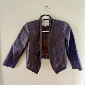 Rachel Roy Womens Purple Leather Moto Jacket Size 0 Small Blazer Crop Burgundy